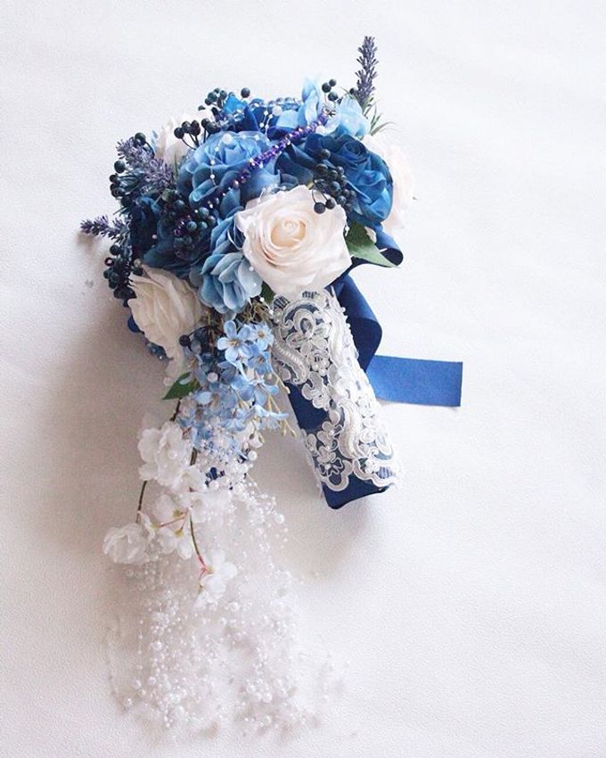 Royal Blue Cascade Hand Bouquet by Cup Of Love Design Studio - 003 Royal Blue Cascade Hand Bouquet by Cup Of Love Design Studio - 003